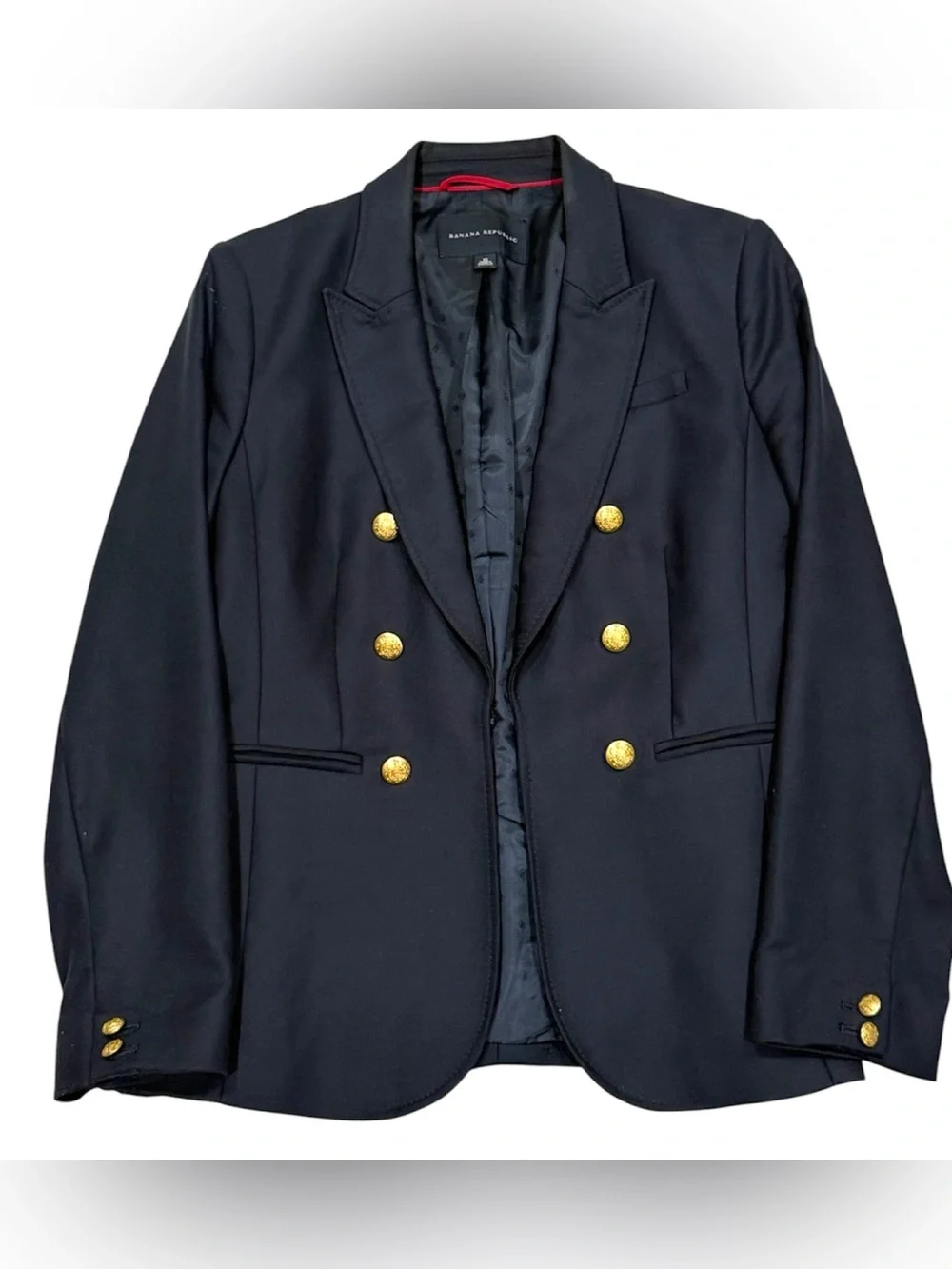 Fall 2012 Banana Republic Navy Gold Button Double Breasted Blazer Sz 10